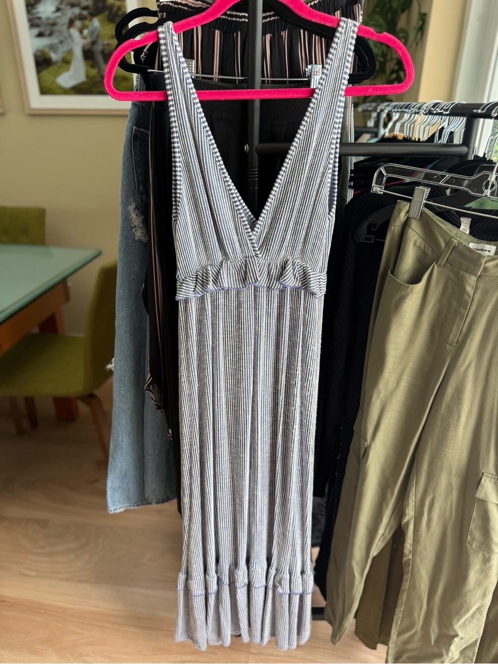 Blue and white stripped cotton maxi dress